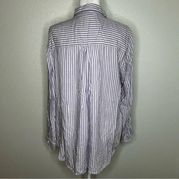Beach Lunch Lounge Womens Purple & White Striped Button-Up Long Sleeve Shirt XL - Picture 5 of 9